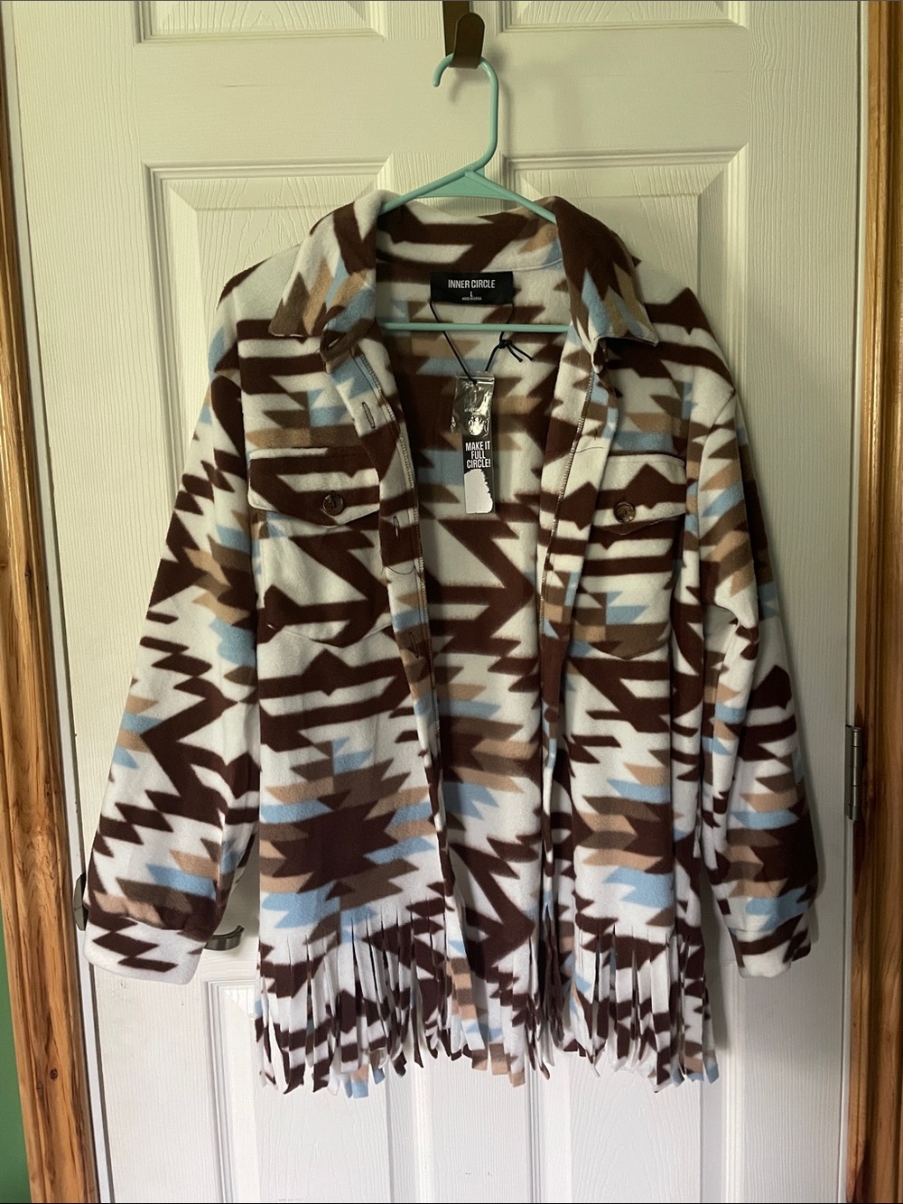 Women's Brown Aztec Fringe Teddy Jacket